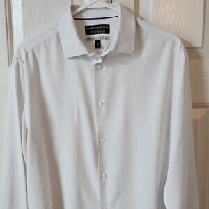 Report Collection X4 Stretch Slim Fit White Solid Dress Shirt 16 35 Long Sleeve